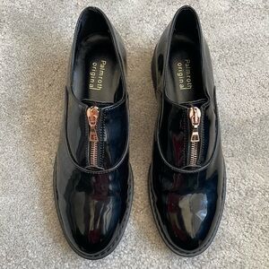 Palmroth Original Oxford Black Matt Patent Leather Rose Gold Zipper Shoe EUC 6